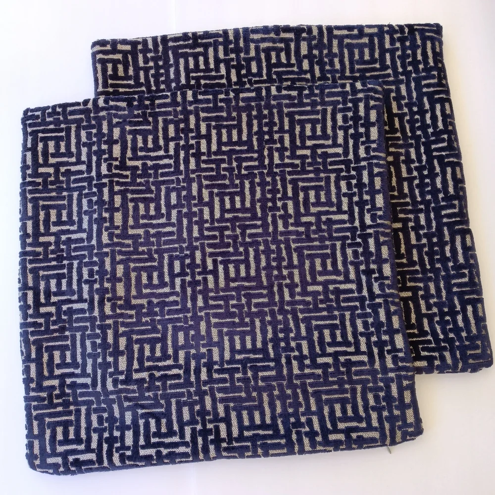 West Elm Allover Crosshatch Jacquard Velvet Throw Pillow Navy & Gray 20